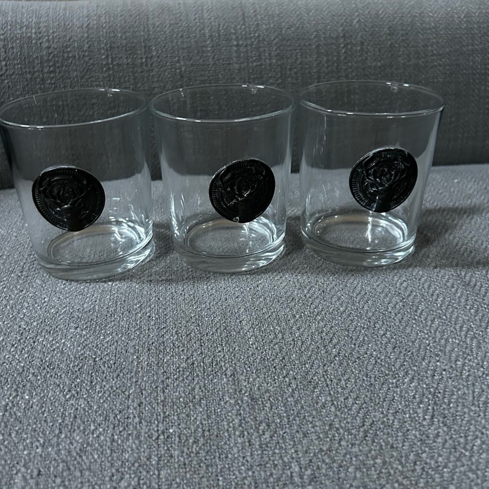 Pewter Vintage clear glass tumbler Deer stag head. Set of (3)